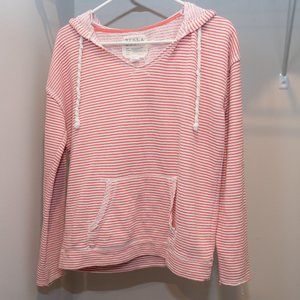 Billabong Women's Red and White striped hoodie